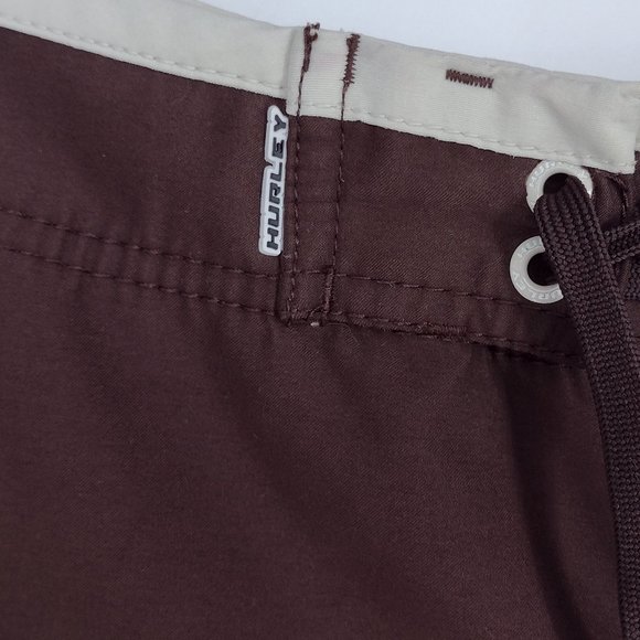 Hurley Embroidered Spell Out (On Back) Side Pocket Brown & White Board Shorts - Picture 7 of 14